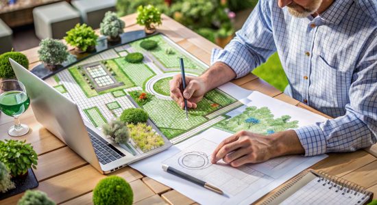 Landscape architect design garden plan. Landscape architect design L shape garden plan