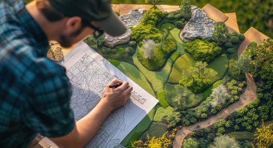 Landscape designer at work creatively brings ideas to life, crafting harmonious and beautiful landscapes inspired by the beauty of nature.