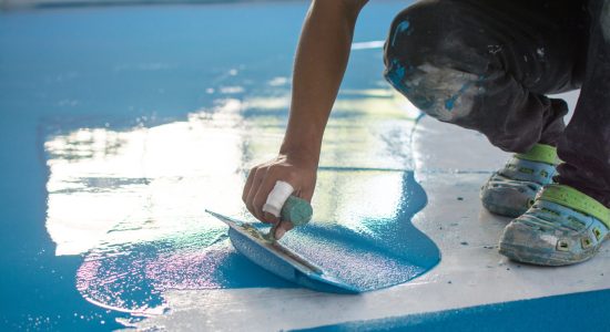 Self-leveling blue epoxy floor